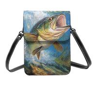 HEBSDFG Sac à bandoulière pour téléphone portable en cuir PU avec sangles réglables - Motif marbre noir et blanc, Bass Fishing Wave, Taille unique