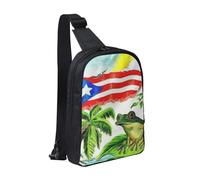 HEBSDFG Sac à bandoulière résistant à l'eau avec fermeture éclair pour l'école, les voyages et le travail, Puerto Rico Drapeau grenouille palmiers, One Size, Sac à dos en bandoulière