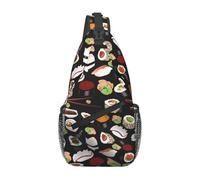 HEBSDFG Sac à dos à bandoulière à motif léopard avec fermeture éclair pour l'école, les voyages et le travail, Sushi japonais noir, One Size, Sac à dos en bandoulière