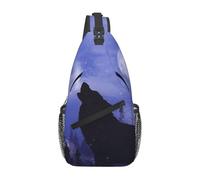 HEBSDFG Sac à dos à bandoulière amusant avec fermeture éclair pour l'école, les voyages et le travail, Loup en pleine lune nuit, One Size, Sac à dos en bandoulière