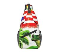 HEBSDFG Sac à dos à bandoulière avec fermeture éclair - Motif libellule violette - Pour l'école, les voyages et le travail, Puerto Rico Drapeau grenouille palmiers, One Size, Sac à dos en bandoulière