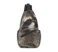 HEBSDFG Sac à dos à bandoulière avec fermeture éclair - Motif pingouin heureux - Pour l'école, les voyages et le travail, Raton laveur poilu, One Size, Sac à dos en bandoulière