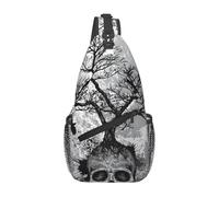HEBSDFG Sac à dos à bandoulière avec fermeture éclair - Motif pingouin heureux - Pour l'école, les voyages et le travail, Tête de mort pour Halloween., One Size, Sac à dos en bandoulière