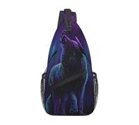 HEBSDFG Sac à dos à bandoulière avec fermeture éclair pour l'école, les voyages et le travail, Loups Howl In The Northern Lights, One Size, Sac à dos en bandoulière