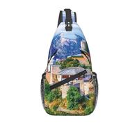 HEBSDFG Sac à dos à bandoulière motif cerf Père Noël avec fermeture éclair pour l'école, les voyages et le travail, Vieille Europe Bridge, One Size, Sac à dos en bandoulière