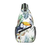HEBSDFG Sac à dos à bandoulière West Desert avec motif de cowboys à cheval avec fermeture éclair pour l'école, les voyages et le travail, Oiseau tropical feuilles, One Size, Sac à dos en bandoulière