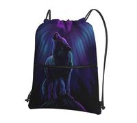 HEBSDFG Sac à dos avec cordon de serrage imprimé éléphant gris 3D résistant à l'eau Sac à dos décontracté pour le sport, la gym, les voyages pour homme et femme, Loups Howl In The Northern Lights, One