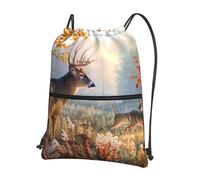 HEBSDFG Sac à dos avec cordon de serrage imprimé girafe imprimé résistant à l'eau Sac à dos décontracté pour le sport, la gym, les voyages pour homme et femme, Art de la faune et du cerf, One Size