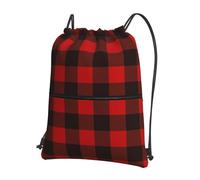 HEBSDFG Sac à dos avec cordon de serrage imprimé libellule violet résistant à l'eau Sac à dos décontracté pour le sport, la gym, les voyages pour homme et femme, Plaid rouge et noir, One Size, Sac à