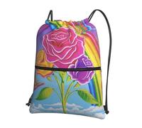 HEBSDFG Sac à dos avec cordon de serrage imprimé mer orageuse, résistant à l'eau, sac à dos décontracté pour le sport, la gym, les voyages pour homme et femme, Papillon rose arc-en-ciel, One Size, Sac