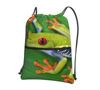HEBSDFG Sac à dos avec cordon de serrage imprimé noir et blanc résistant à l'eau Sac à dos décontracté pour le sport, la gym, les voyages pour homme et femme, Feuilles de grenouille animale, One Size