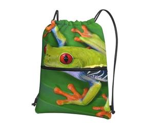 HEBSDFG Sac à dos avec cordon de serrage imprimé noir et blanc résistant à l'eau Sac à dos décontracté pour le sport, la gym, les voyages pour homme et femme, Feuilles de grenouille animale, One Size