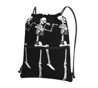 HEBSDFG Sac à dos avec cordon de serrage imprimé pingouin heureux résistant à l'eau Sac à dos décontracté pour le sport, la gym, les voyages pour homme et femme, Tête de mort posable pour Halloween