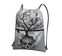 HEBSDFG Sac à dos avec cordon de serrage imprimé pingouin heureux résistant à l'eau Sac à dos décontracté pour le sport, la gym, les voyages pour homme et femme, Tête de mort pour Halloween., One Size