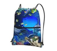 HEBSDFG Sac à dos avec cordon de serrage imprimé rue neige résistant à l'eau sac à dos décontracté sac à dos sport gym voyage sacs pour homme femme, Dauphin du monde sous-marin, One Size, Sac à dos
