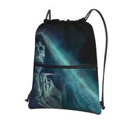HEBSDFG Sac à dos avec cordon de serrage, note de musique, imprimé en bois coloré, résistant à l'eau, sac à dos décontracté pour le sport, la gym, les voyages pour homme et femme, Crâne mort mystique