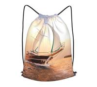 HEBSDFG Sac à dos avec cordon de serrage pour homme et femme Motif bateau à voile blanc au coucher du soleil Sac à dos réglable pour le sport, la gym, le shopping, la plage, Noir , S, Sac à dos