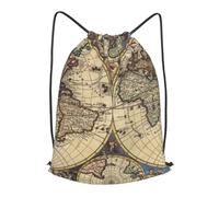 HEBSDFG Sac à dos avec cordon de serrage réglable pour homme et femme Motif carte du monde antique, Noir , M, Sac à dos daypack