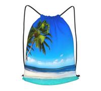 HEBSDFG Sac à dos avec cordon de serrage réglable pour homme et femme - Motif palmiers et mer transparente - Pour le sport, la gym, le shopping, la plage, Noir , S, Sac à dos daypack
