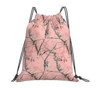 HEBSDFG Sac à dos de sport léger et réutilisable avec cordon de serrage Motif carlin, Camouflage feuilles roses, One Size, Sac à dos de voyage