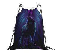 HEBSDFG Sac à dos de sport léger et réutilisable avec cordon de serrage Motif éléphant Gris 3D, Loups Howl In The Northern Lights, One Size, Sac à dos de voyage