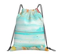 HEBSDFG Sac à dos de sport léger et réutilisable avec cordon de serrage Motif étoiles de mer avec lunettes jaunes, Plage tropicale Bord de mer, One Size, Sac à dos de voyage