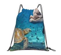 HEBSDFG Sac à dos de sport léger et réutilisable avec cordon de serrage Motif étoiles de mer avec lunettes jaunes, Tortue et dauphin, One Size, Sac à dos de voyage