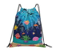 HEBSDFG Sac à dos de sport léger et réutilisable avec cordon de serrage Motif papillons Blanc/violet, Le monde sous-marin des poissons tropicaux, One Size, Sac à dos de voyage
