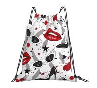HEBSDFG Sac à dos de sport léger et réutilisable avec cordon de serrage Motif roses rouges et noires, Lèvres à talons hauts, One Size, Sac à dos de voyage