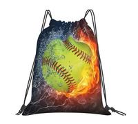 HEBSDFG Sac à dos de sport léger et réutilisable avec cordon de serrage Motif Tour Eiffel Rose, Orange Softball Baseball On Fire And Water, One Size, Sac à dos de voyage