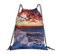 HEBSDFG Sac à dos de sport léger et réutilisable avec cordon de serrage pour femme Motif paysage marin, Spray marin et lever du soleil, One Size, Sac à dos de voyage