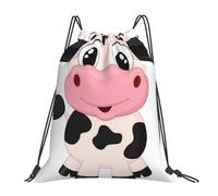 HEBSDFG Sac à dos de sport léger et réutilisable avec cordon de serrage pour femme Motif poule, Vache au lait dessin animé, One Size, Sac à dos de voyage