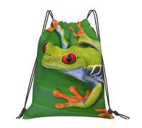 HEBSDFG Sac à dos de sport léger et réutilisable avec cordon de serrage pour femme Noir et blanc, Feuilles de grenouille animale, One Size, Sac à dos de voyage