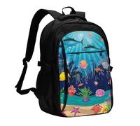 HEBSDFG Sac à dos de voyage pour ordinateur portable de 13 à 40,6 cm avec imprimé papillons blancs et violets pour l'école, la randonnée, le travail en plein air, Le monde sous-marin des poissons