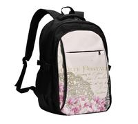 HEBSDFG Sac à dos de voyage pour ordinateur portable de 33 à 40,6 cm avec imprimé champ de fleurs et coucher de soleil pour l'école, la randonnée, le travail en plein air, Tour de Paris Romantique