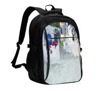 HEBSDFG Sac à dos de voyage pour ordinateur portable de 33 à 40,6 cm avec imprimé chien mignon pour l'école, la randonnée, le travail en plein air, Blanc romantique mer Égée, One Size, Sac à dos de