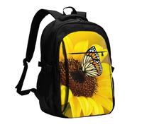 HEBSDFG Sac à dos de voyage pour ordinateur portable de 33 à 40,6 cm avec imprimé mer tropicale - Pour l'école, la randonnée, le travail en plein air - Blanc, Tournesols jaunes avec papillon rouge