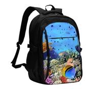 HEBSDFG Sac à dos de voyage pour ordinateur portable de 33 à 40,6 cm pour l'école, la randonnée, le travail, l'extérieur Rose, Poisson de récif tortue de mer, One Size, Sac à dos de voyage