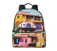 HEBSDFG Sac à dos d'école léger avec imprimé arbre mystérieux et oiseaux - Joli sac à dos pour ordinateur portable - Élégant et décontracté, Village de montagne, One Size, Sac à dos daypack