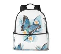 HEBSDFG Sac à dos d'école léger avec imprimé poulet, sac à dos pour ordinateur portable, sac à dos élégant et décontracté, sac à dos de voyage, Papillon bleu sur fleur, One Size, Sac à dos daypack
