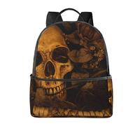 HEBSDFG Sac à dos d'école léger avec imprimé rose shabby rose - Sac à dos pour ordinateur portable - Sac à dos élégant et décontracté, Crâne et feuilles sèches, One Size, Sac à dos daypack