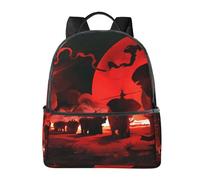 HEBSDFG Sac à dos d'école léger en bois rustique imprimé magasin en bois mignon sac à dos pour ordinateur portable sac à dos élégant et décontracté sac à dos de voyage, Éléphants rouges pleine lune