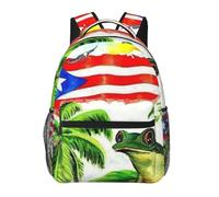 HEBSDFG Sac à dos d'école, sac à dos léger pour ordinateur portable, sac à dos décontracté pour étudiants, garçons et filles, Puerto Rico Drapeau grenouille palmiers, One Size, Sac à dos daypack