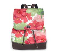 HEBSDFG Sac à dos en cuir PU imprimé plumes de paon pour femme, sac à dos pour ordinateur portable, école, voyage, travail, Fleur de géranium rouge, One Size, Sac à dos tyrolien