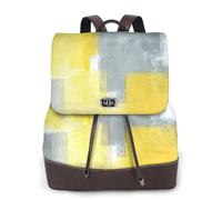 HEBSDFG Sac à dos en cuir synthétique imprimé requins marteaux pour femme, sac à dos pour ordinateur portable, école, voyage, travail, Peinture d'art abstraite grise et jaune., One Size, Sac à dos