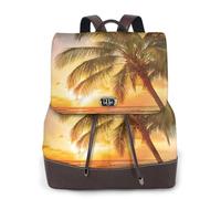 HEBSDFG Sac à dos en cuir synthétique imprimé requins marteaux pour femme, sac à dos pour ordinateur portable, école, voyage, travail, Plage tropicale palmier coucher de soleil, One Size, Sac à dos