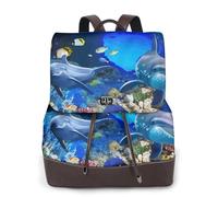 HEBSDFG Sac à dos pour femme en cuir PU imprimé papillons blancs et violets pour ordinateur portable pour l'école, les voyages, le travail, Dauphin du monde sous-marin, One Size, Sac à dos tyrolien