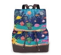 HEBSDFG Sac à dos pour femme en cuir PU imprimé papillons blancs et violets pour ordinateur portable pour l'école, les voyages, le travail, Le monde sous-marin des poissons tropicaux, One Size, Sac à