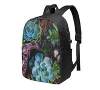 HEBSDFG Sac à dos pour ordinateur portable de 17 pouces pour homme et femme, imprimé « Stadium Before Match Night », sac à dos décontracté pour l'école, les voyages, le travail, Plantes succulentes
