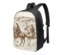 HEBSDFG Sac à dos pour ordinateur portable de 17 pouces pour homme et femme, West Desert avec imprimé cowboys équitation chevaux décontracté pour l'école, les voyages, le travail, West Desert Avec